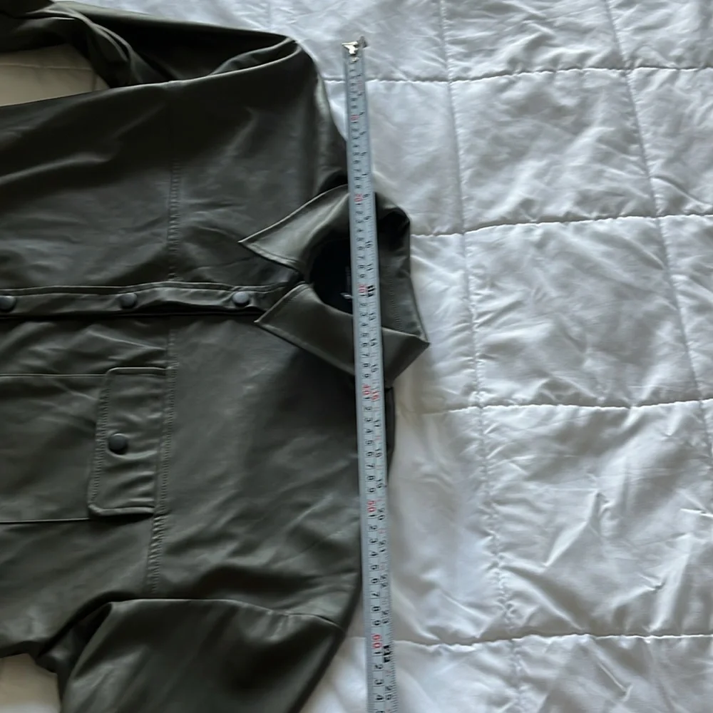 ASOS Olive Green Faux Leather Button-Down Shirt - Picture 12 of 16